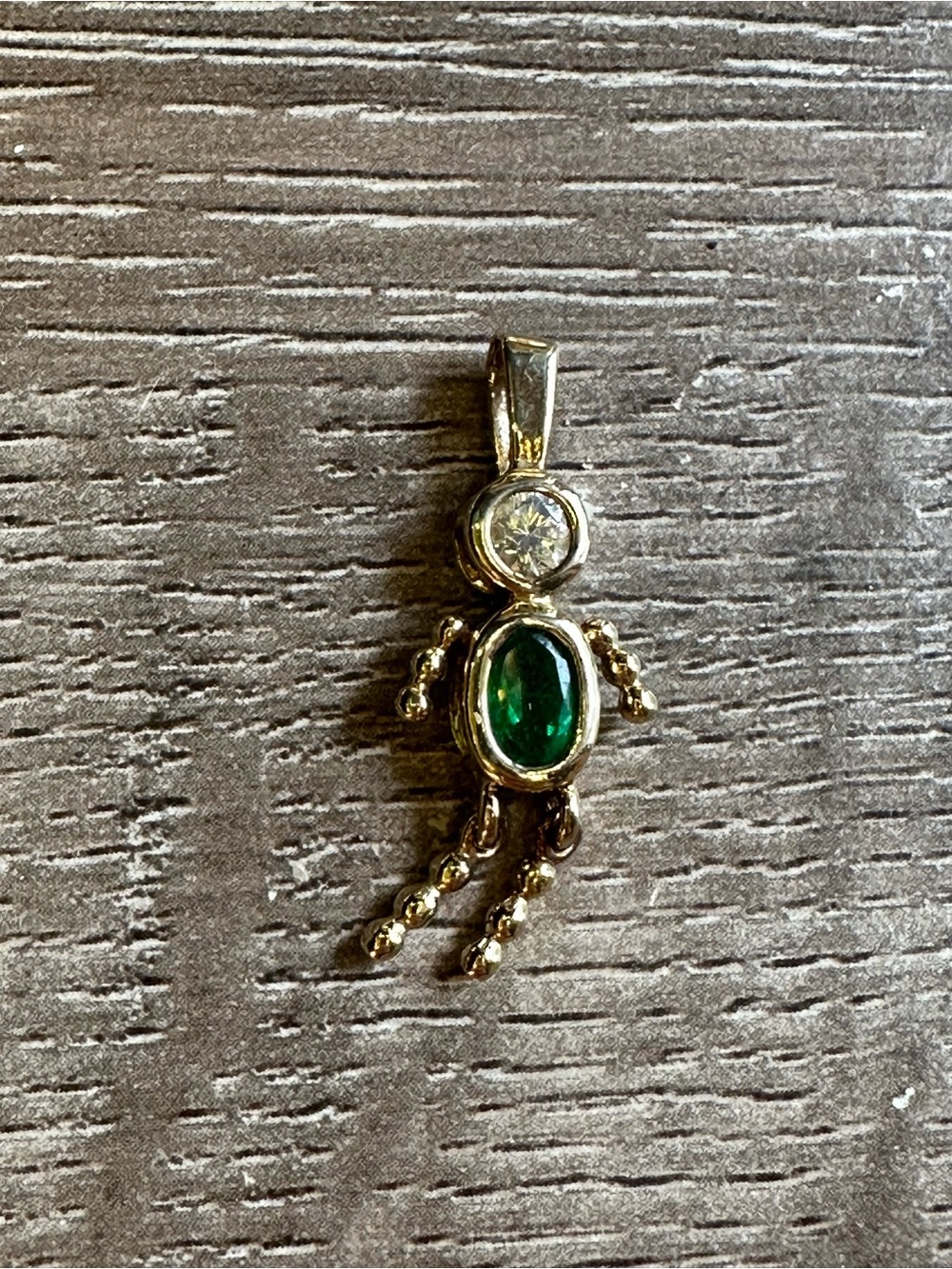 May Emerald Crystal Kid Boy Vermeil Gold Wash Pendant 925 Sterling Silver 925